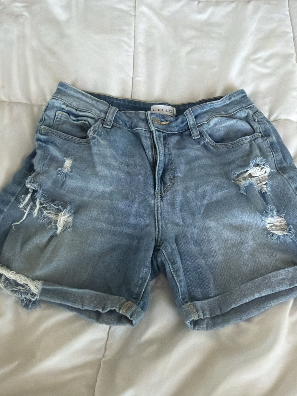 Cello Light Blue Distressed Denim Shorts
